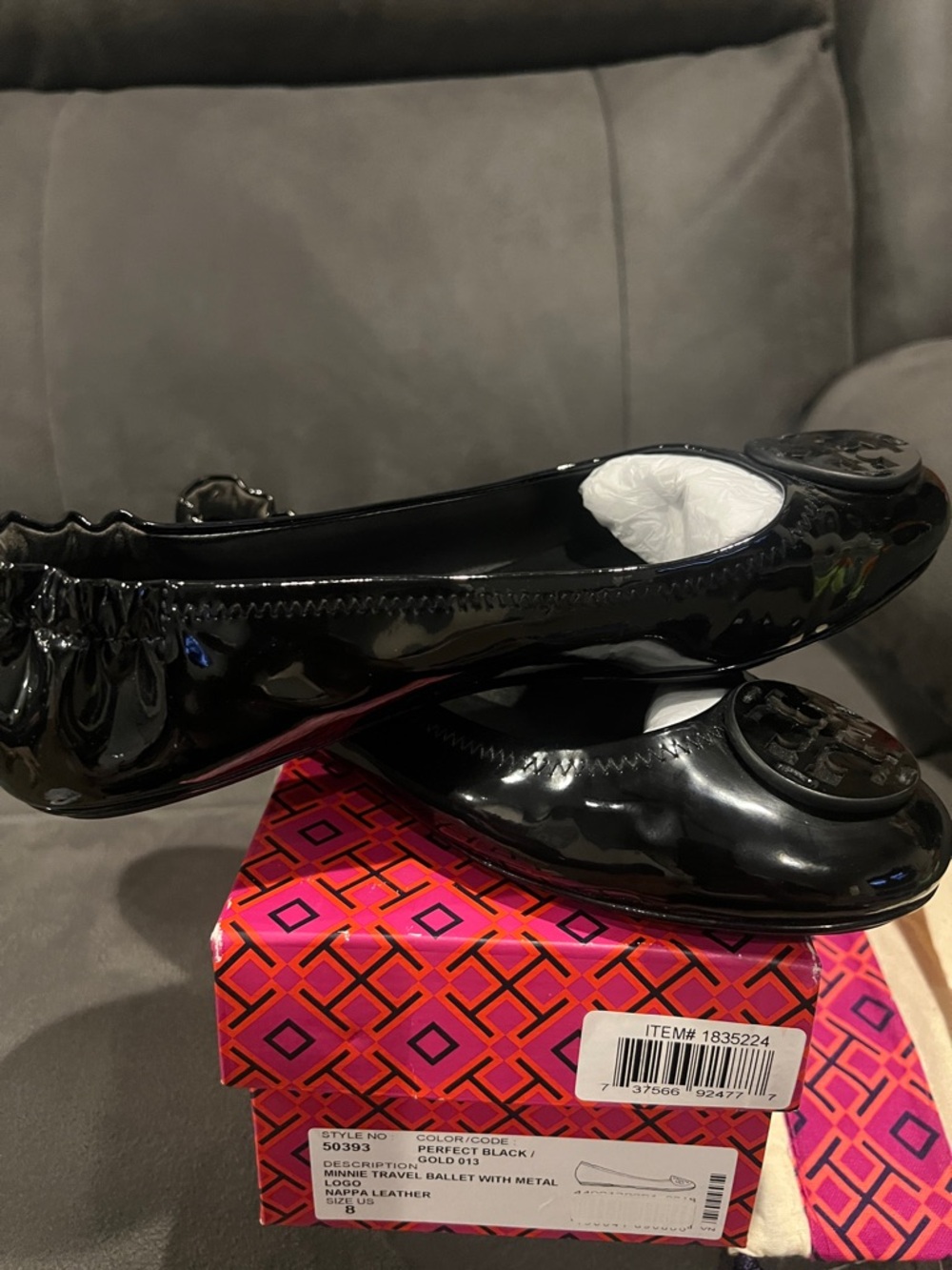 Tory Burch Black Patent Logo Round-Toe Ballet Flat
